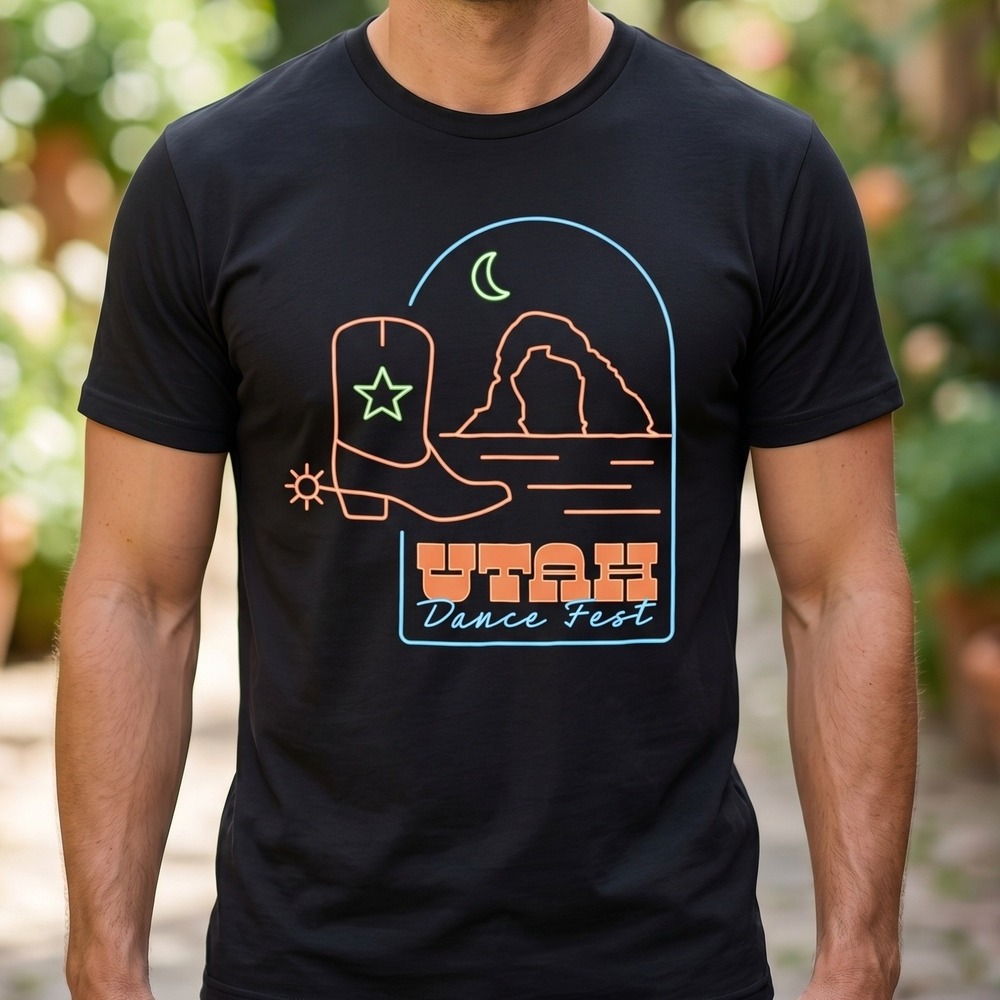 Next Level Apparel Utah Dance Fest Black Graphic Tee Cowboy Boot Delicate Arch